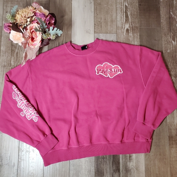 PacSun Love Crew Neck Sweatshirt Women's Size Medium Pink EUC - Picture 9 of 16